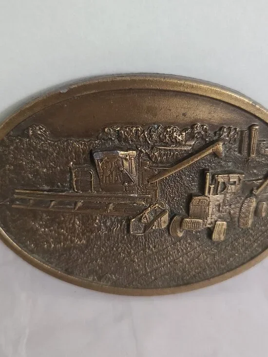 Brass Belt Buckle Bergamot Vintage 1977 Farming Combine Made USA - Picture 2 of 10